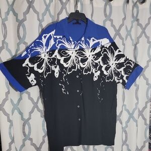 Blue and Black Floral Short Sleeve Shirt / Tunic